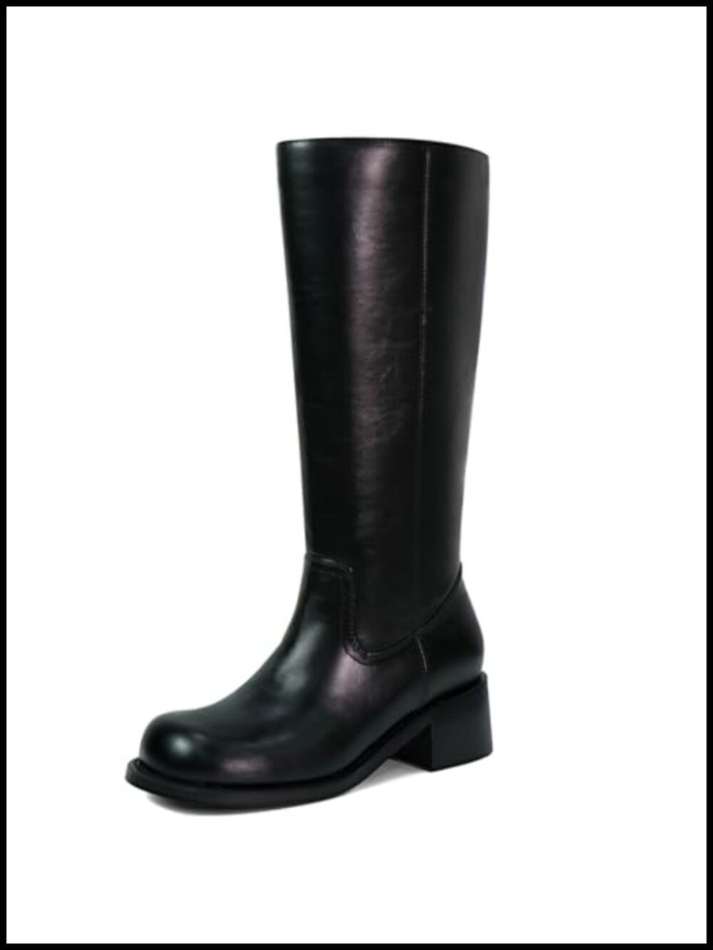 Faux Leather Knee High Boots Square Toe Chunky Block Heel for Women